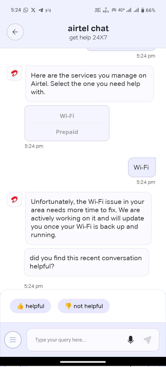 heymehbub's tweet photo. @Airtel_Presence has again changed the status instead of restoring service
Customers are paying for uninterrupted service not repeated excuses @airtelindia @TRAI @DoT_India @airtelnews https://t.co/t6l71v5C3h