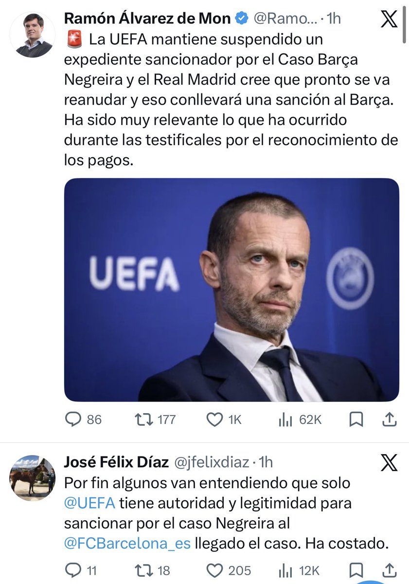 <a href="/jfelixdiaz/">José Félix Díaz</a> <a href="/UEFA/">UEFA</a> <a href="/FCBarcelona_es/">FC Barcelona</a> Vais teledirigidos. En sintonía. No os da pena? <a href="/Ramon_AlvarezMM/">Ramón Álvarez de Mon</a>