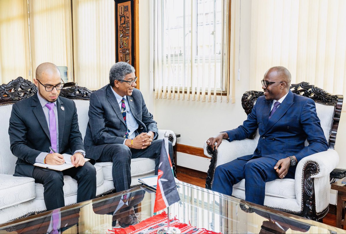 SingoeiAKorir's tweet photo. Held a productive meeting with Amb. Pedro Cortez Ruiz, Ambassador of the Republic of Colombia to Kenya. Our discussions covered plans to hold Kenya-Colombia Political Consultations later this year; opening of a diplomatic mission in Bogotá; and Kenya’s participation in the CELAC–Africa High-Level Forum scheduled for March in Bogotá, Colombia.                                                              
We also agreed to explore deeper collaboration in Trade, Agriculture, and culture among other areas. @ForeignOfficeKE