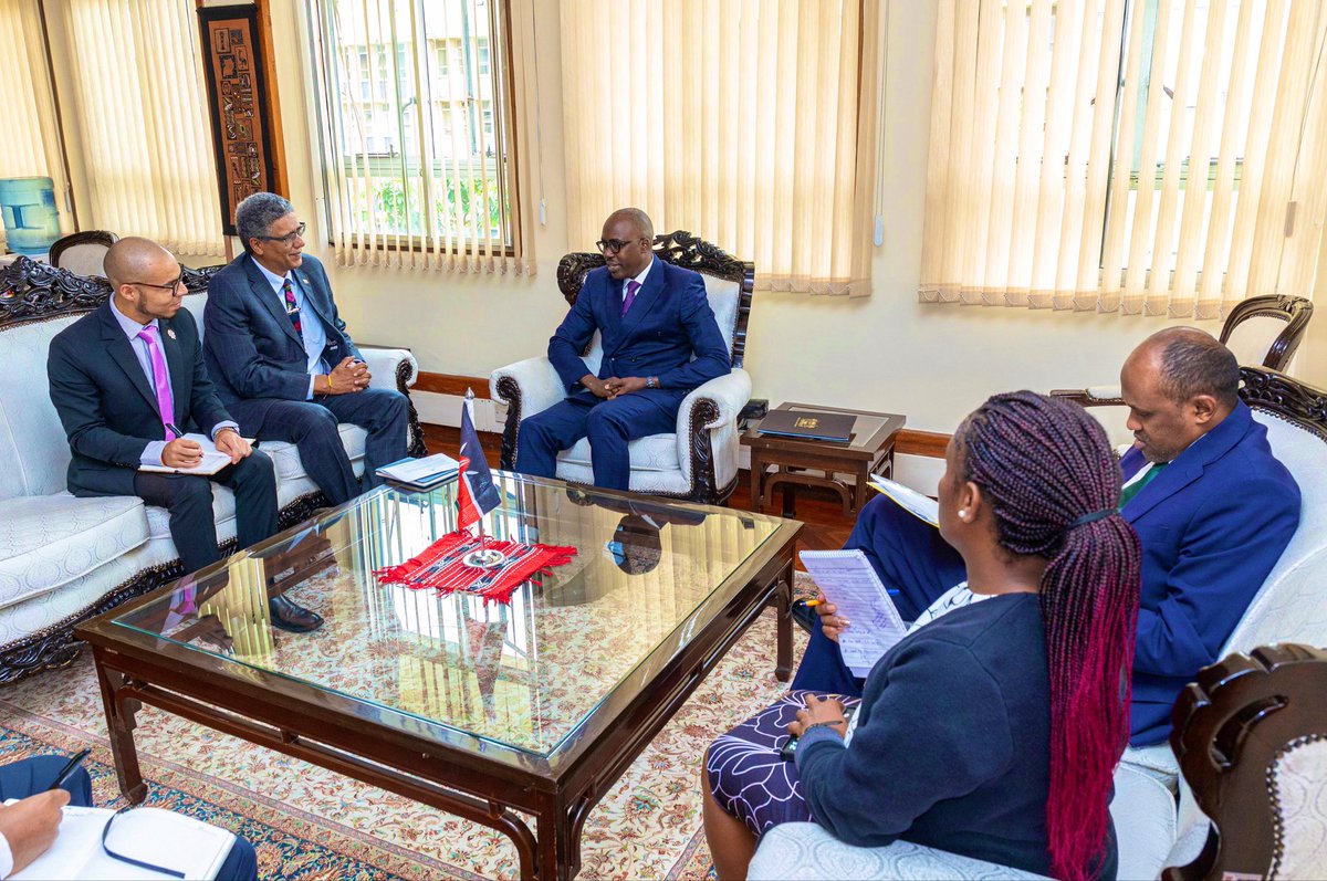 SingoeiAKorir's tweet photo. Held a productive meeting with Amb. Pedro Cortez Ruiz, Ambassador of the Republic of Colombia to Kenya. Our discussions covered plans to hold Kenya-Colombia Political Consultations later this year; opening of a diplomatic mission in Bogotá; and Kenya’s participation in the CELAC–Africa High-Level Forum scheduled for March in Bogotá, Colombia.                                                              
We also agreed to explore deeper collaboration in Trade, Agriculture, and culture among other areas. @ForeignOfficeKE