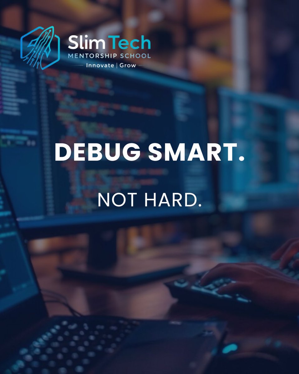 SlimMentorship's tweet photo. The Slim Log #2
When debugging,
don’t stare at the whole file.
Comment out half.
Test.
Repeat.
Divide and conquer > guessing.
Most self-taught devs never learn this.
At Slim Tech, we teach you how to think, not just code.
🔗: https://t.co/7VsKT7MAY0
#Slimtech https://t.co/33bYazlKkg
