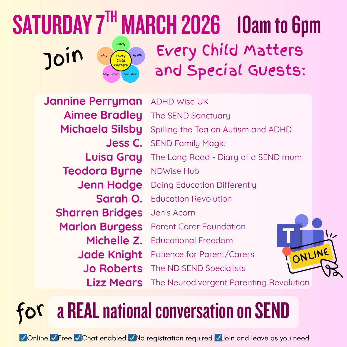One of our co-owners, Michelle, will be joining in the National Conversation on SEND, this Saturday 7th March.