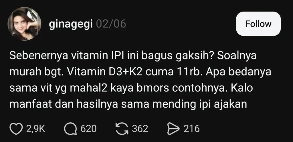 📢 OHH TERNYATA.. TERJAWAB SUDAHHHH❗

finally awalnya kmrin aku ragu buat konsumsi vitamin IPI krn harganya. Ternyata ada fakta mengejutkan di balik harga yang muraah😭😭￼