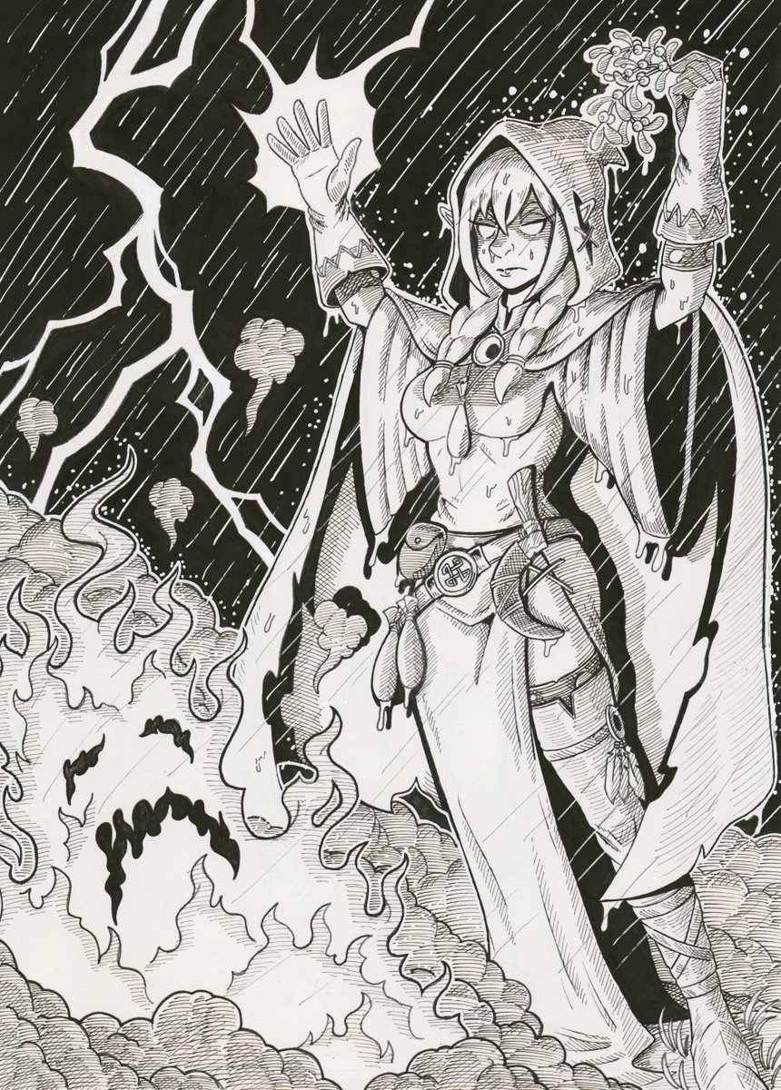 Drew a half-elf druid putting out a fire 🧝‍♀️🔥