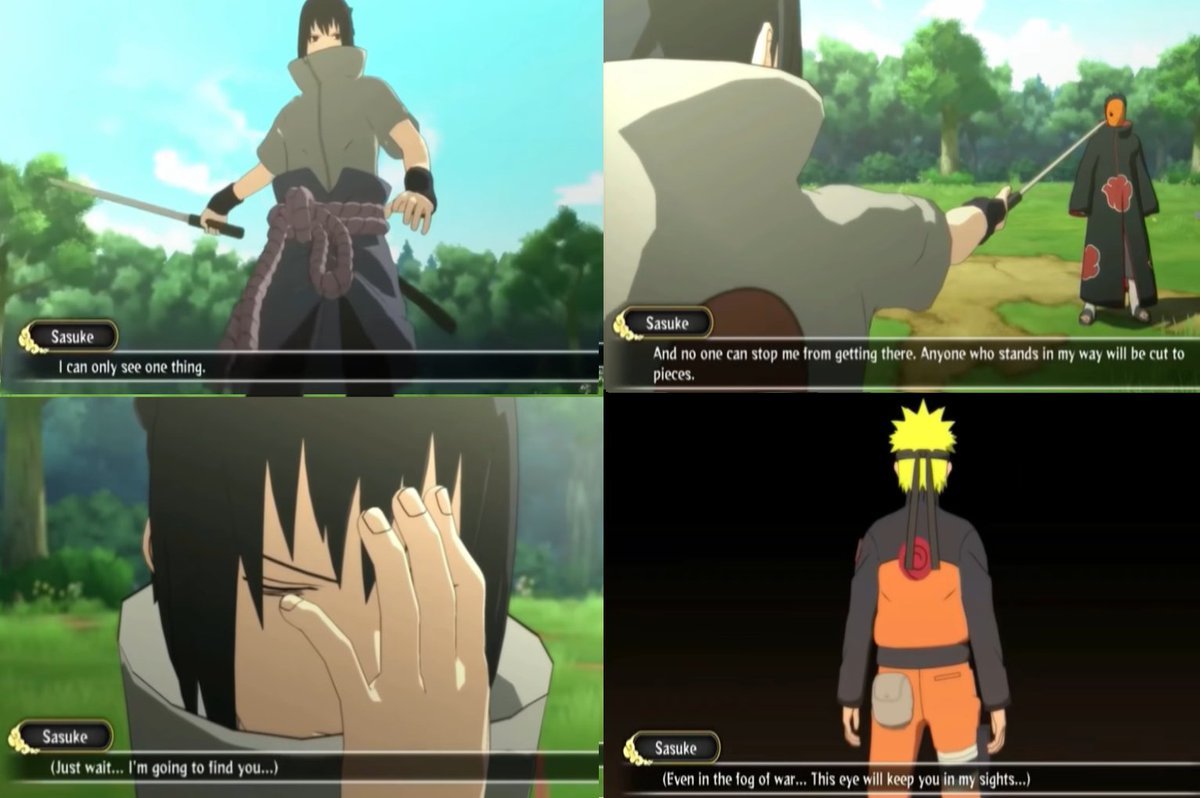 sasuke's dialogues about naruto in this game were crazy bro was legit moving like a yanderede 😭