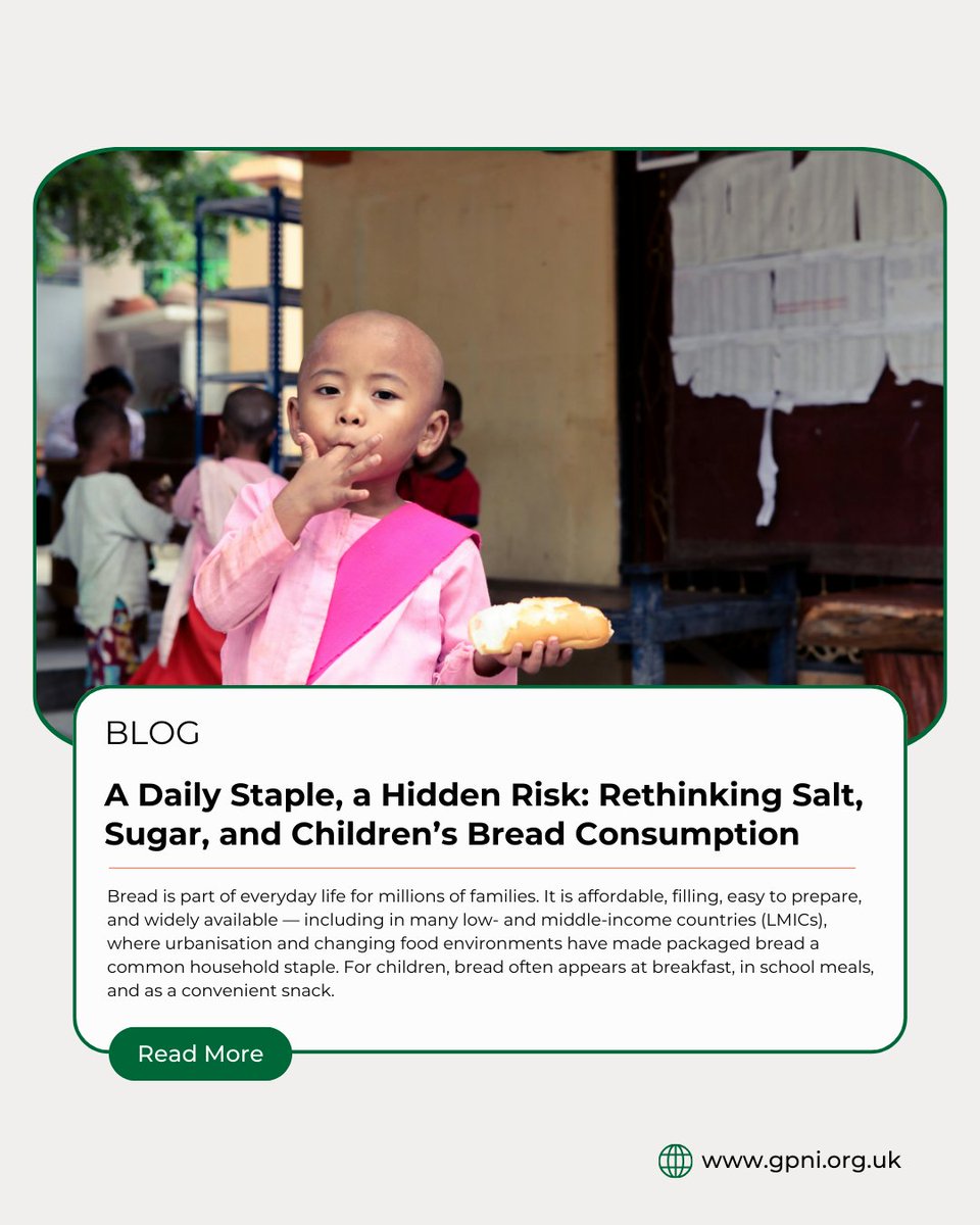 GPNI_Global's tweet image. Bread is eaten every day.
Yet one serving can provide up to 40% of a child’s daily salt limit.
Reformulating everyday staples must be part of nutrition policy.

Read more:
 gpni.org.uk/en/a-daily-sta…
#ChildNutrition #SaltReduction #FoodSystems
