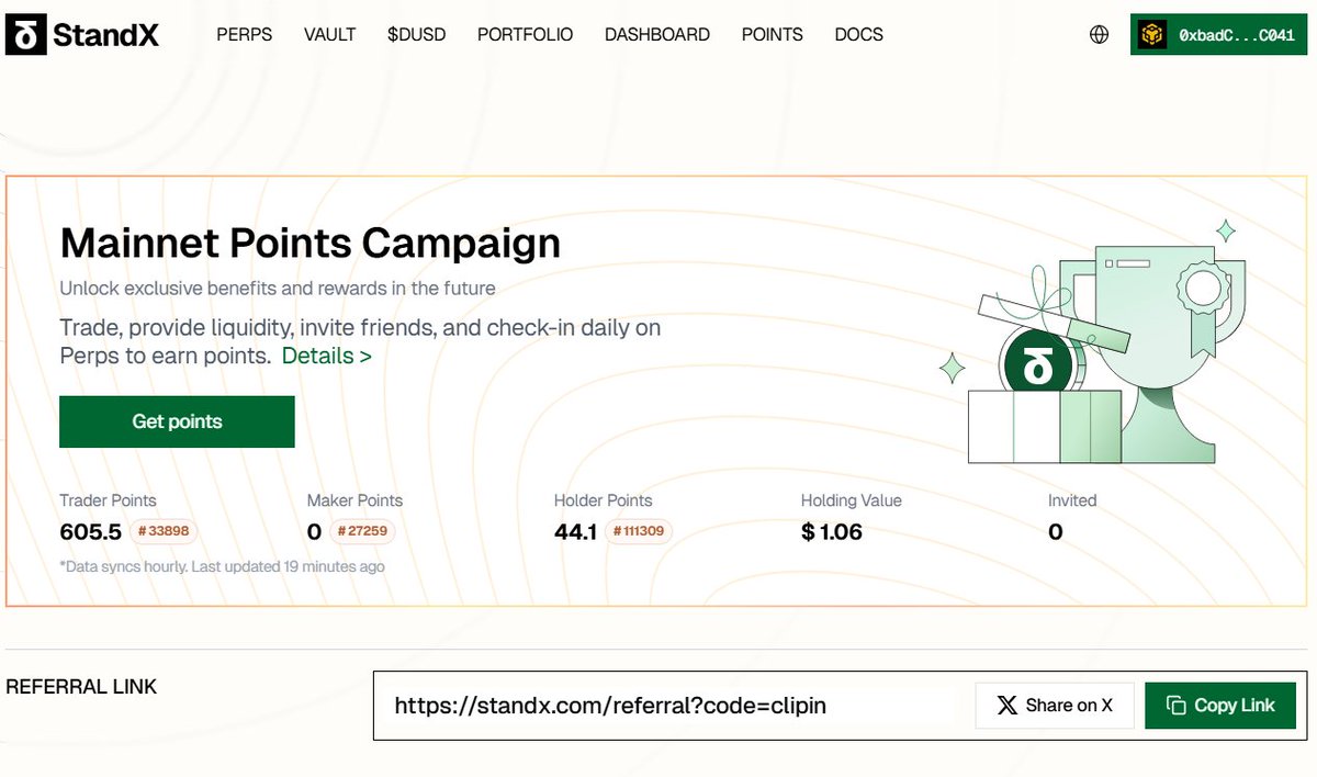 0xclipin's tweet photo. StandX points are shaping up to reward consistency and genuine engagement. Looking forward to seeing how long-term supporters benefit most.

@StandX_Official #StandX https://t.co/vzR0p4RixG