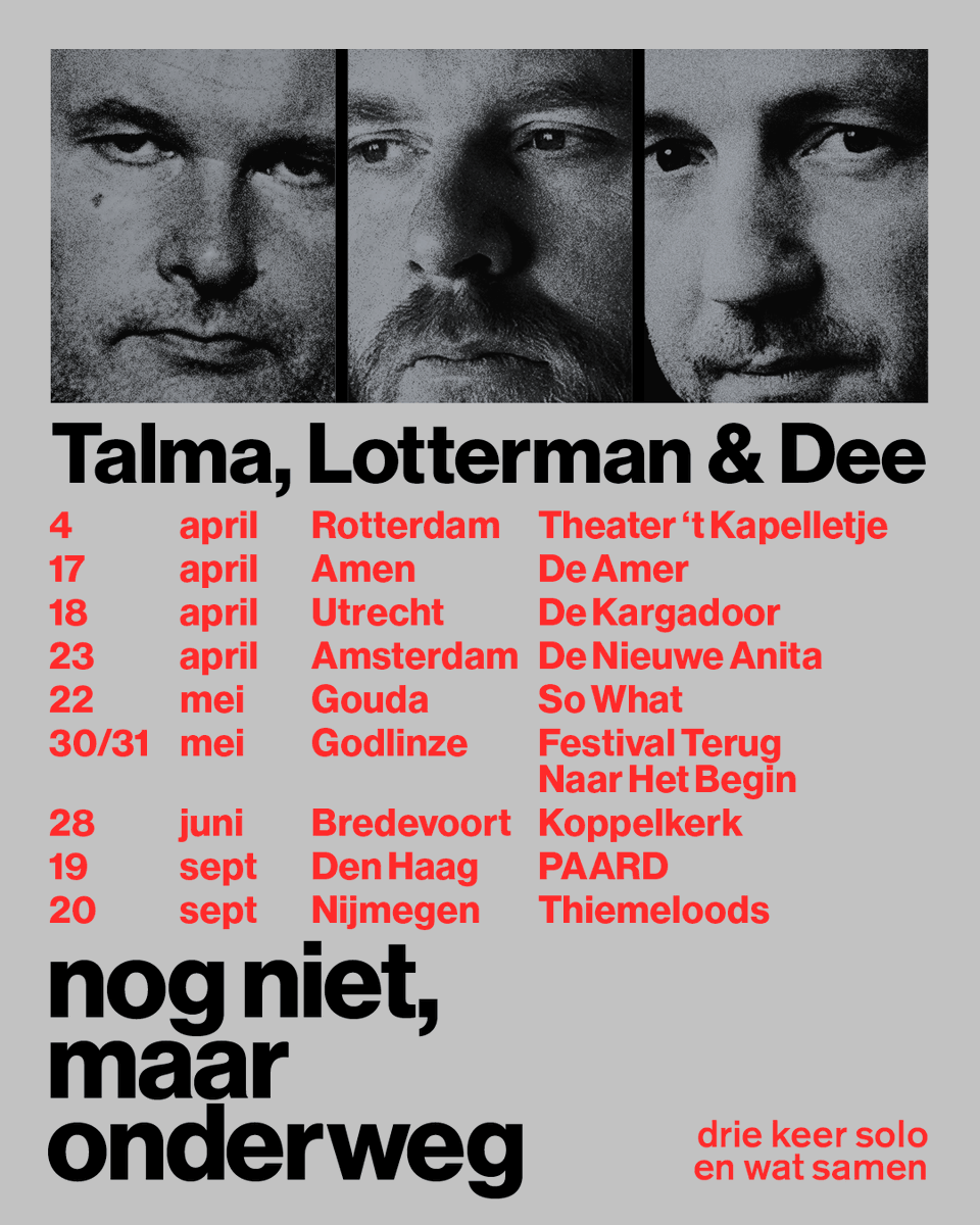 poeetdanieldee's tweet photo. Over iets meer dan een maand beginnen wij – Meindert Talma, Mark Lotterman en ik – aan onze theatertour. De show begeeft zich eigenzinnig op het snijvlak van literatuur en muziek.
Tickets voor de hele tour vind je hier: https://t.co/SKLeTTiXkW https://t.co/EScnAvvt9m