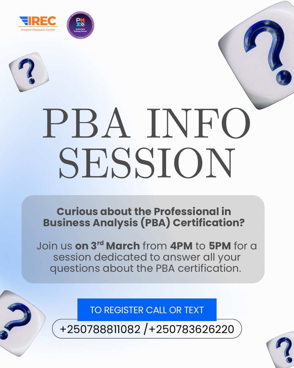 Thinking about earning the Professional in Business Analysis (PBA) certification from Project Management Institute or wondering what it is about?

Join us on 3rd March, from 4PM as we  clarify what PBA is, who it’s meant for, and why it can elevate your professional profile.