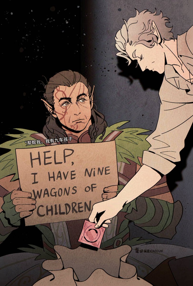 HELP,I HAVE NINE WAGONS OF CHILDREN.
#BaldursGate3 #BG3fanart #Halsin #Astarion