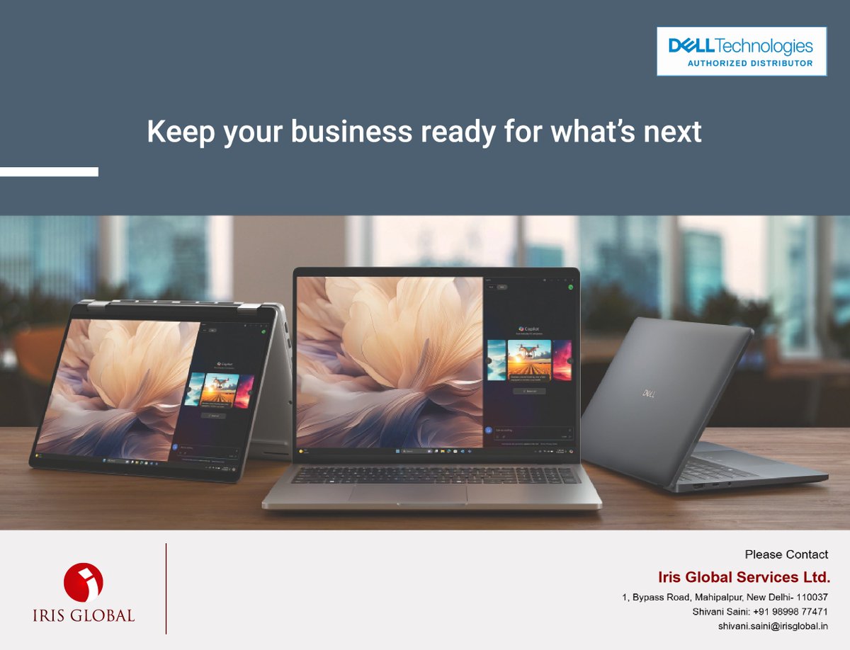 IrisGlobal1's tweet photo. Keep Your Business Ready for What’s Next with @Dell  Technologies.

#delltechpartners #DellTechnologies 
#DellProPC #DellAIPcs #IrisGlobalServices #itdistributor 

Shivani Saini : +91 9899877471 
shivani.saini@irisglobal.in https://t.co/H98Vi2qGaN