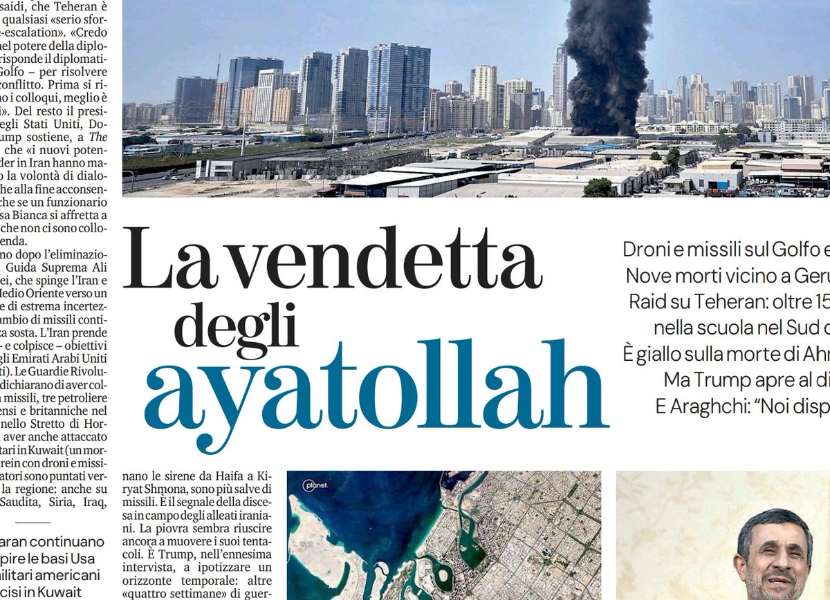 Dopo che Israele e Stati Uniti hanno aggredito ingiustificatamente l'Iran ammazzando il loro Capo di Stato, ovviamente oggi La Stampa non poteva che titolare "La vendetta degli Ayatollah".

#RassegneStampaDalRincoglionitico