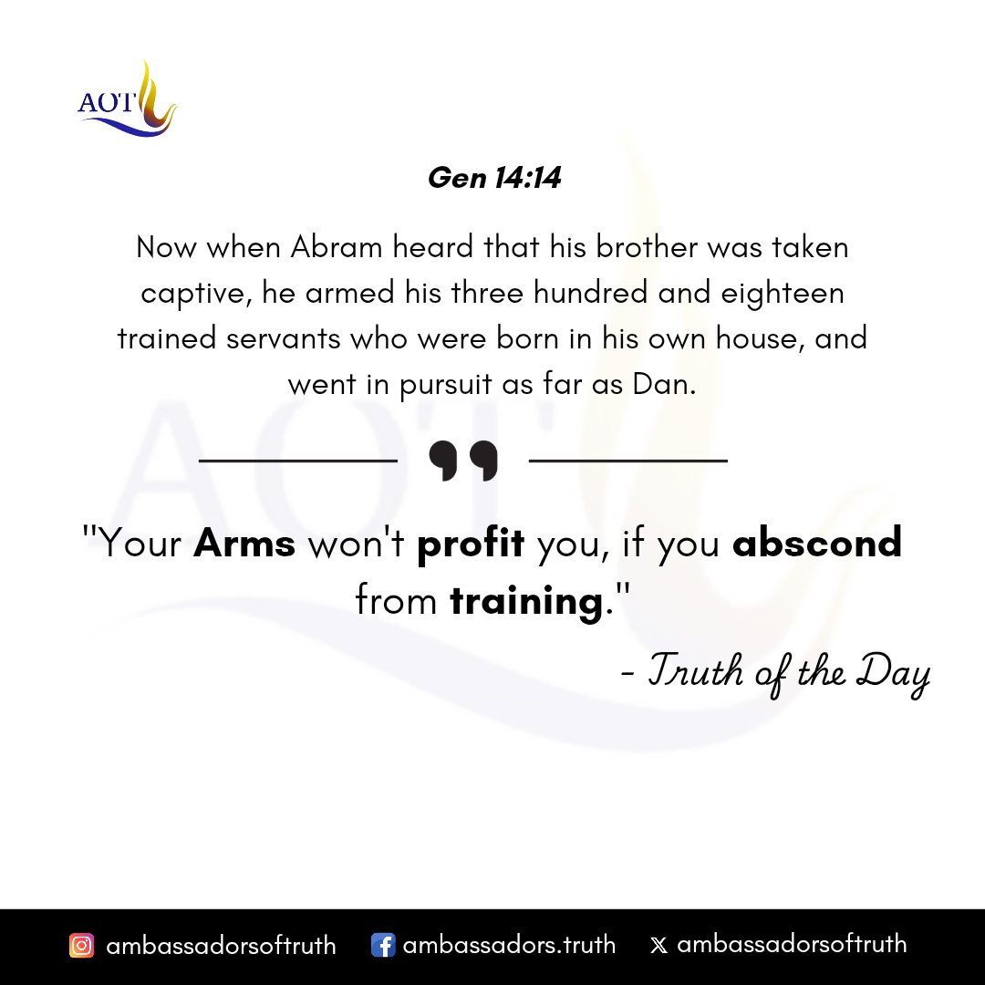 amboftruth's tweet photo. "Power without preparation is dangerous."

Abram didn’t pursue with the untrained, he moved with those who were prepared.
Skills sharpen purpose. Training sustains victory.
Don’t just be armed, be equipped.

#truthoftheday https://t.co/feF797vBnp