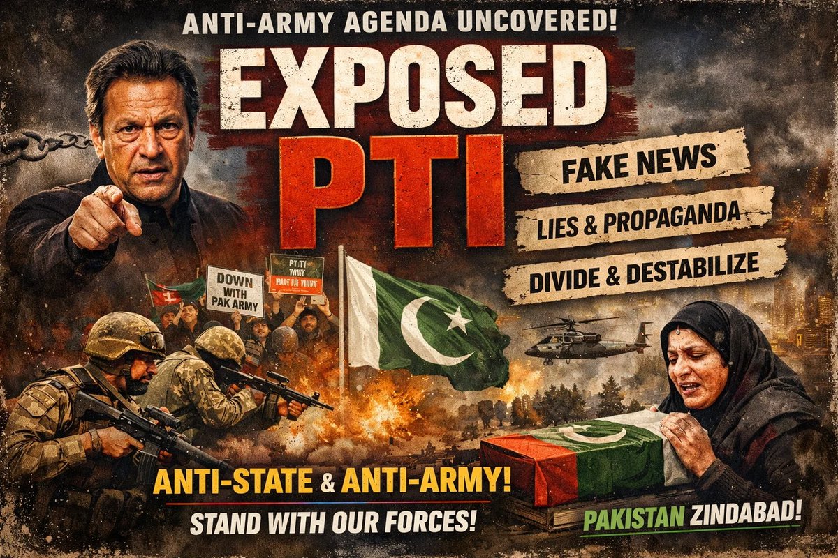 WazirBacha5566's tweet photo. "While Pak Fauj is sacrificing everything to protect us in this jung-like halat, PTI can't stop their toxic anti-army narrative. False propaganda, fake news, and division — even now
#PakistanZindabad"
#Iran #Israel #الحرب_العالمية_الثالثة #طهران #PAKvsSL https://t.co/EUlgaHvyUg