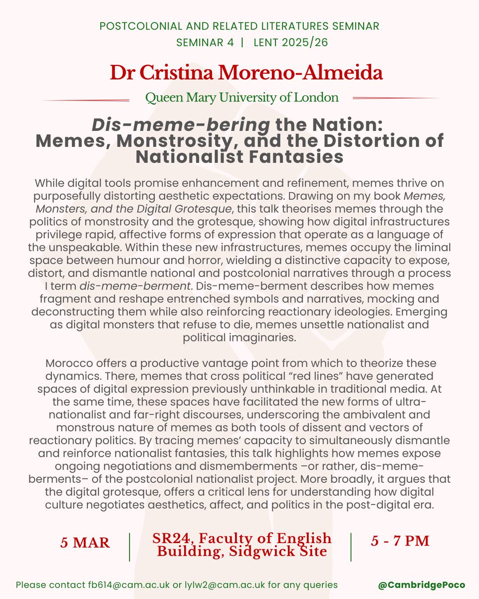 Cambridge Postcolonial Literatures Seminar tweet media