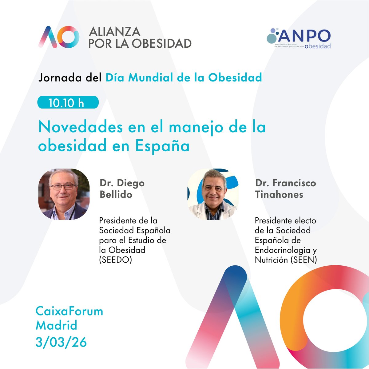 sociedadSEEN's tweet image. ¡Con motivo del #DíaMundialdelaObesidad mañana el @DrTinahones, presidente electo de la #SEEN, participa en la jornada de @AlianzaObesidad: “Avances clínicos y retos compartidos para la mejora del abordaje de la obesidad”. Una jornada multidisciplinar abierta al público.