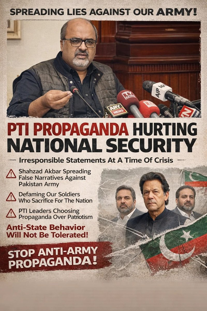 PariLal66771's tweet photo. Shahzad Akbar spreading false narratives against Pakistan Army during this fragile security situation is nothing short of irresponsible and anti-national.
#Iran #Israel #الحرب_العالمية_الثالثة #طهران #PAKvsSL https://t.co/XAtoGusd0a