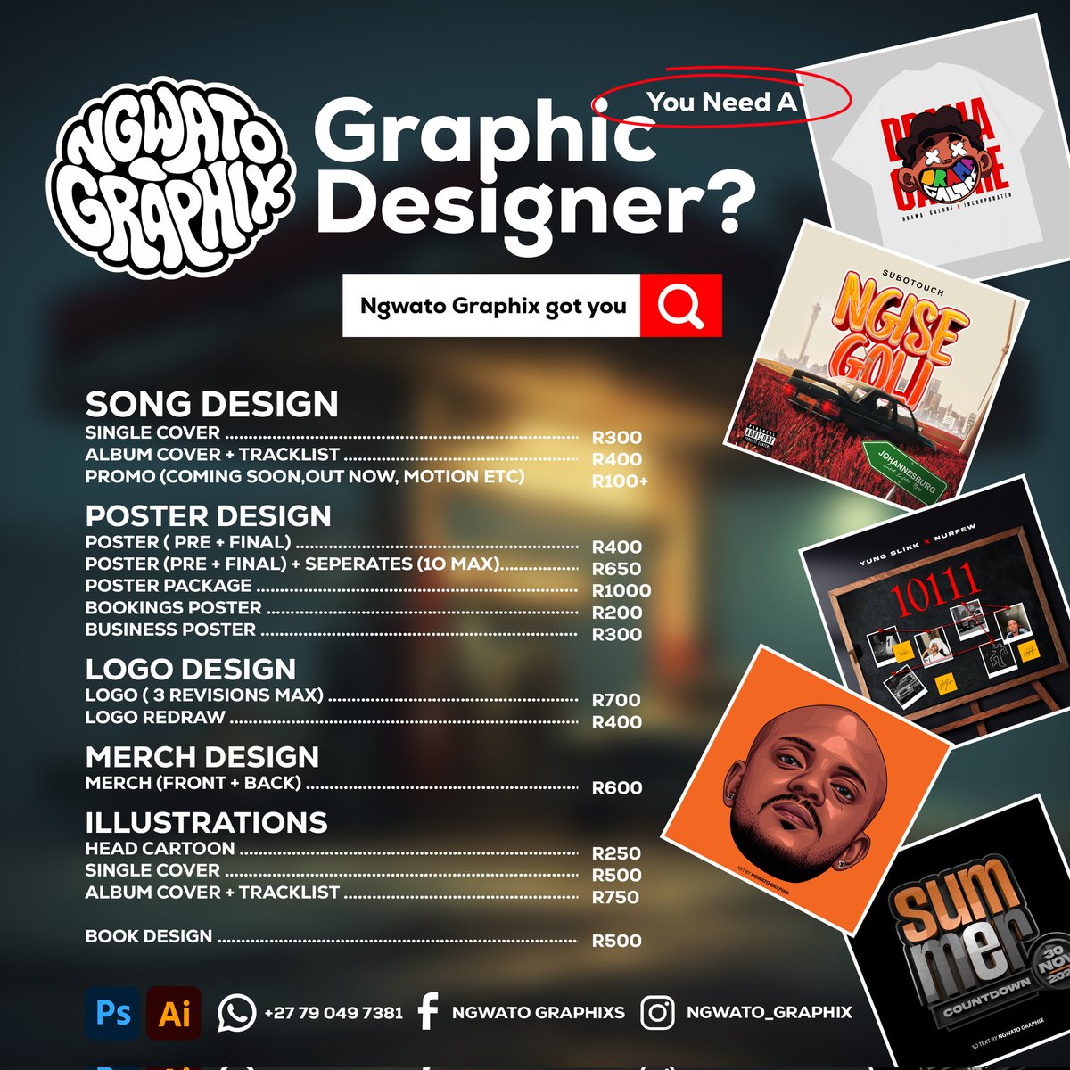 XNgwato's tweet photo. @lova_ekasi @Solphendukaa Thanks here's the pricelist/contact details 🙏🏽 I'll send my portfolio and other work https://t.co/gZiYKMl8vZ
