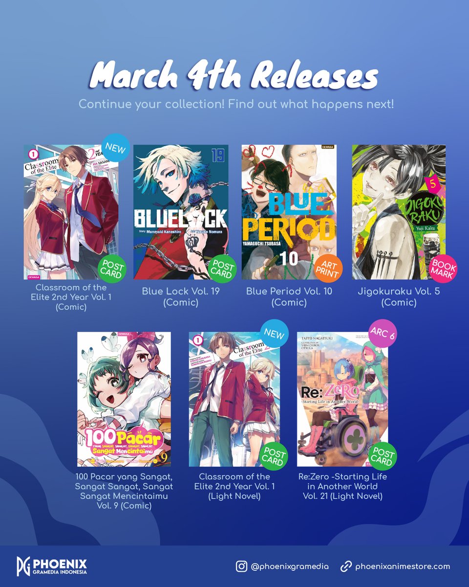 NEW RELEASE: March 4th 2026!

Level up rak buku kamu sekarang! Deretan komik dan novel yang paling ditunggu akhirnya rilis. Jangan cuma jadi wishlist, pastikan judul-judul keren ini benar-benar sampai ke tanganmu minggu ini! Sobat Phoenix, mana nih yang langsung masuk wishlist
