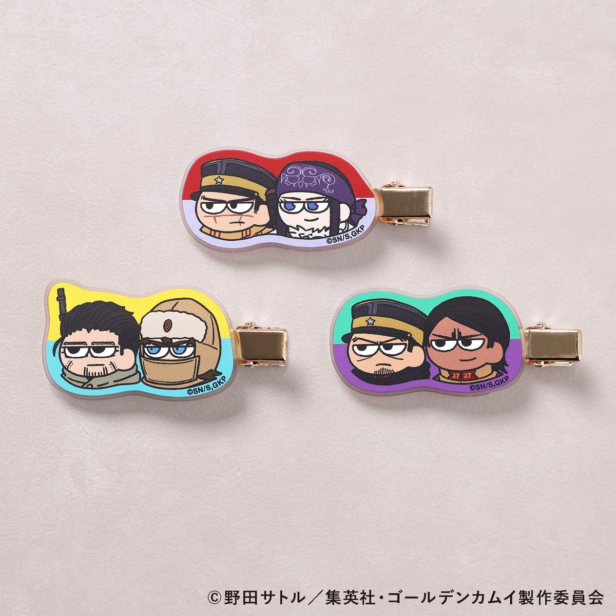 kamuy_PLAZA's tweet photo. POP UP STORE #ゴールデンカムイPLAZA

【アイテム紹介】

ヘアクリップ (全3種)
各660円税込

ジロリとした表情が特徴的なデフォルメイラスト「ジロリ」シリーズを使用したヘアクリップ。

梅田ロフト会場にて2/14(土)より先行発売中です！

▽会場スケジュール
梅田ロフト：2/14(土)～3/12(木)
栄ロフト：3/18(水)〜4/1(水)
神戸ロフト：4/17(金)〜5/11(月)  

#ゴールデンカムイ 
#ジロリ 
#JIRORI