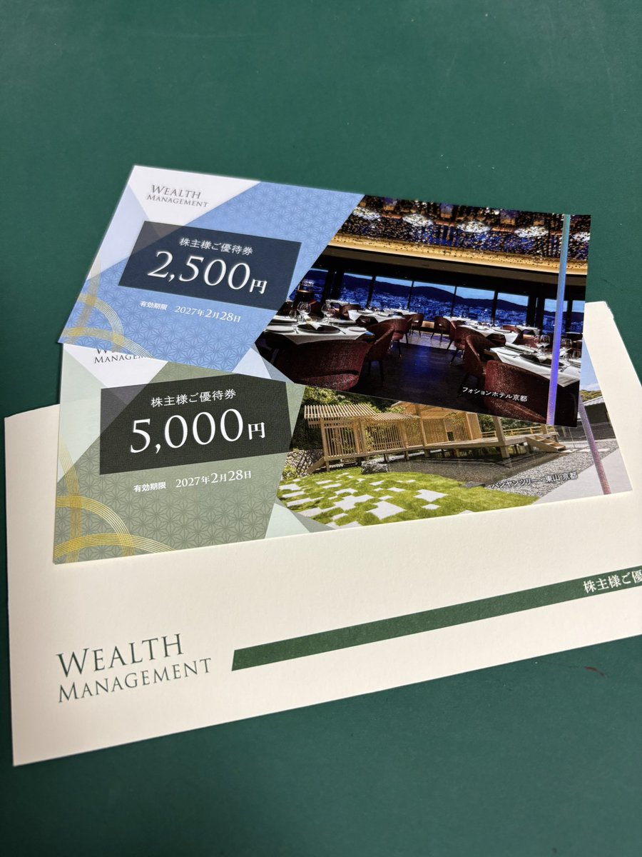 ウェルス・マネジメント(3772)から株主優待が届きました。 優待券7500