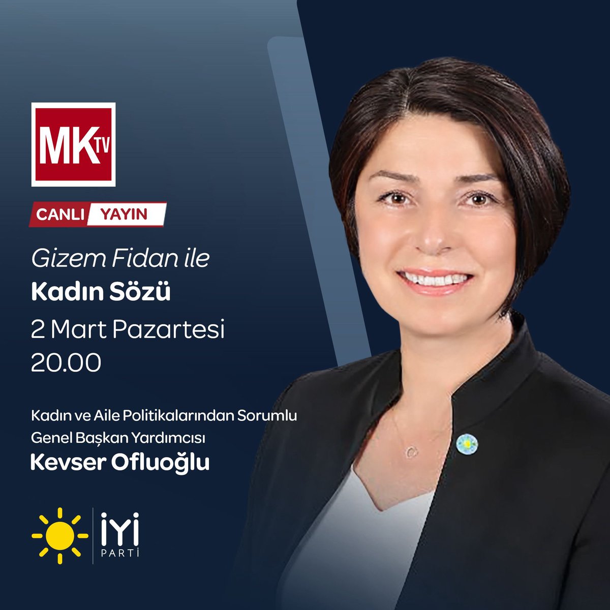 Bugün saat : 20:00
<a href="/mkhabertv/">MK HABER TV</a> 
<a href="/gizemfidanhaber/">Gizem Fidan</a> 
“Kadın Sözü”