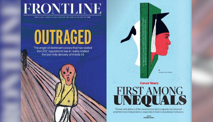 Frontline terms General Category as ‘dominant castes’ in its March 2026 cover.

Artwork and Article 14 reference spark outrage online, complaint reportedly filed.

opindia.com/news-updates/f…