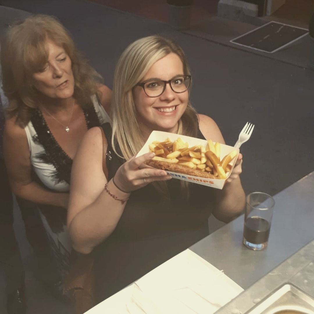 Bride &amp; Groom - want smiles like this? Our on-site van serves hot chips &amp; gravy fast, stress-free evening food with no kitchen needed. Keep guests happy (and dancing). #WeddingFood #EveningBites #kkcatering