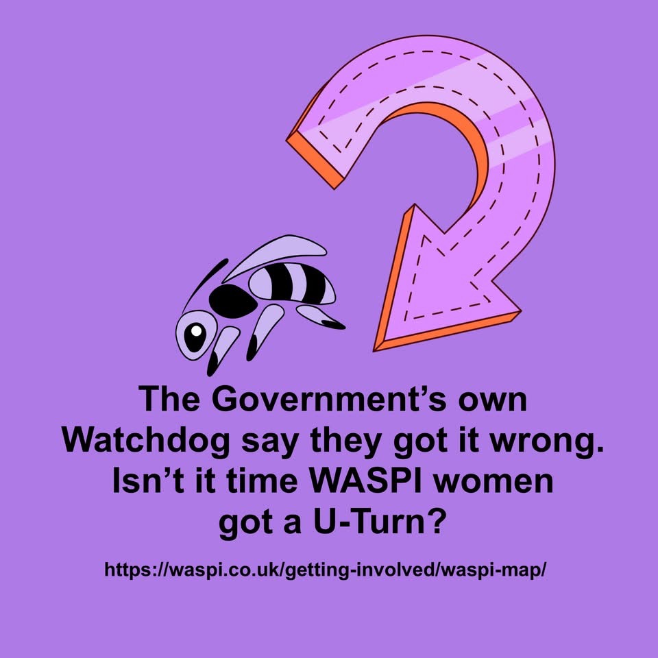 WASPI_Campaign's tweet photo. This injustice doesn’t only impact on #WASPI women.  If the Government can cherry pick which parts of an Ombudsman’s report they accept,  what else will they refuse to comply with?  It’s time for #JusticeForWASPIWomen. Find an easy to use template email here on our website https://t.co/wJv0OmKgj8
