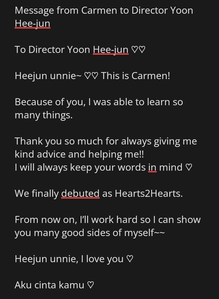 Message from Carmen & Juun to Director Yoon Hee-jun #HEARTS2HEARTS # ...