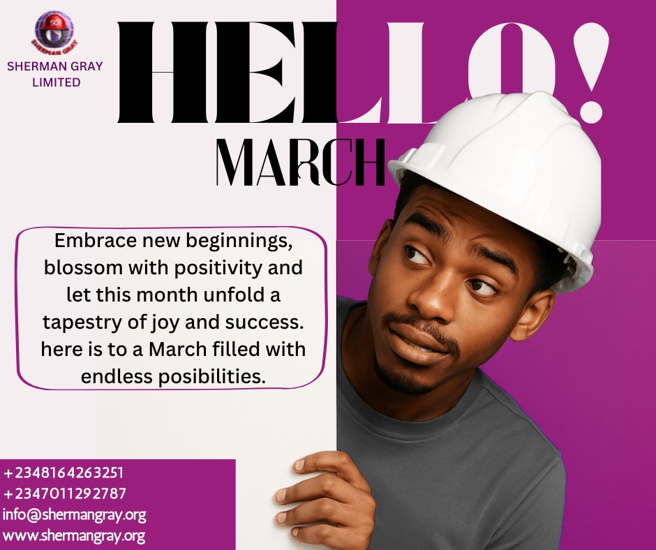ShermanGrayLtd's tweet image. March is here; a fresh chapter waiting to be written.
Embrace new beginnings and let this month unfold a beautiful tapestry of success. 
📞 08164263251, 07011292787
 🌐 shermangray.org
 📧info@shermangray.org
#ShermanGrayLimited #Happynewmonth #OperationalExcellence