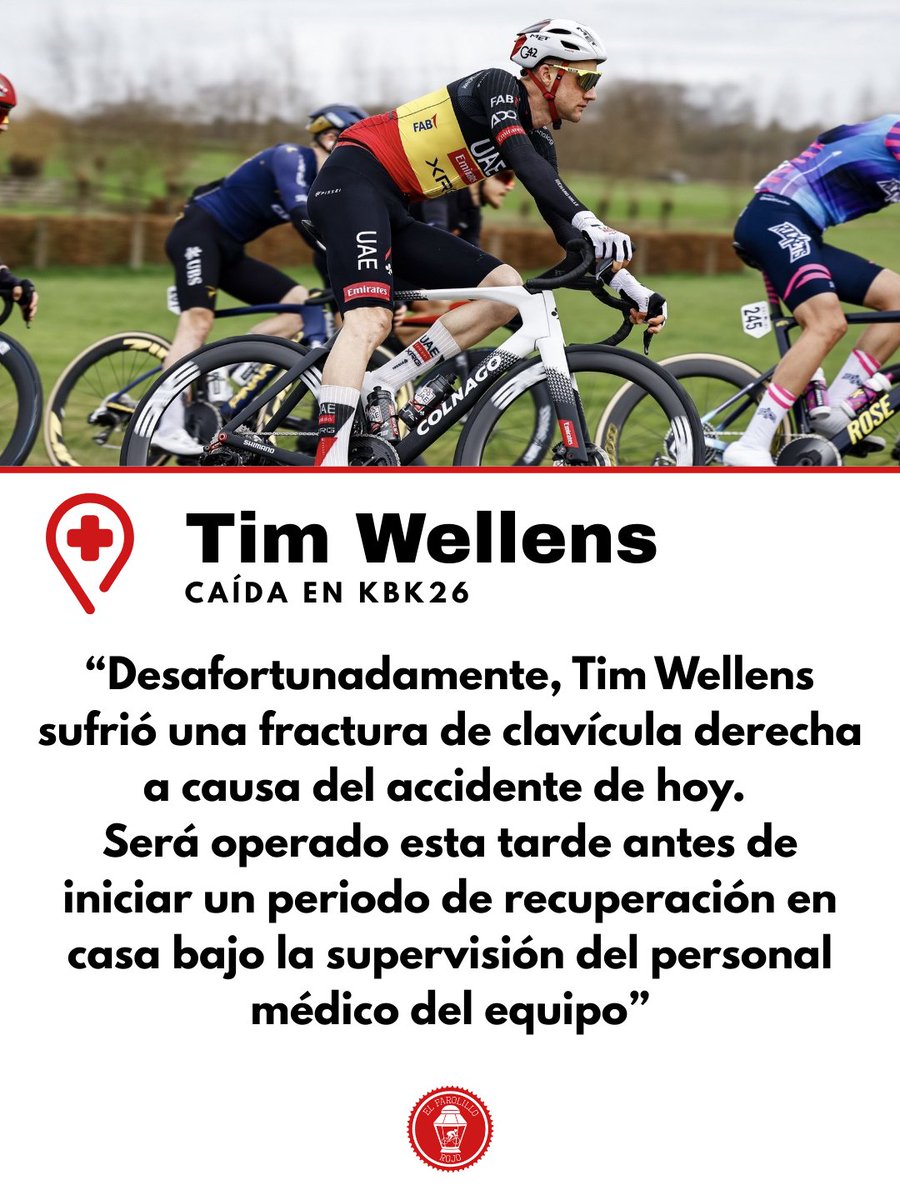 Farolillo_Rouge's tweet photo. Noticias que nunca se quieren dar 😢
Tim Wellens se perderá toda la campaña de clásicas 🤕
Gran pérdida también para los objetivos de Pogi 🇸🇮
#ciclismo #TimWellens 🚴♂️ https://t.co/5QkYklK0sU