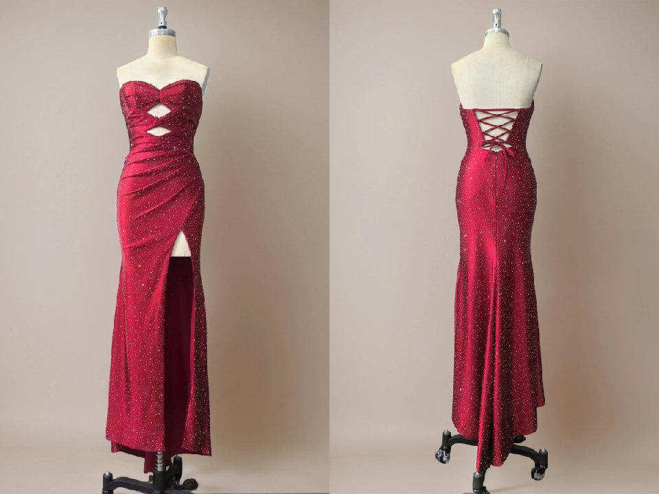 Red Mermaid Strapless Long Prom Dress with Beads