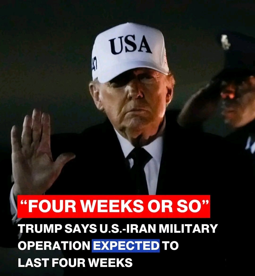 bashirua2's tweet photo. Trump says US-Iran military operation expected to last “four weeks or less” after strikes. https://t.co/xQKX38Mdsy