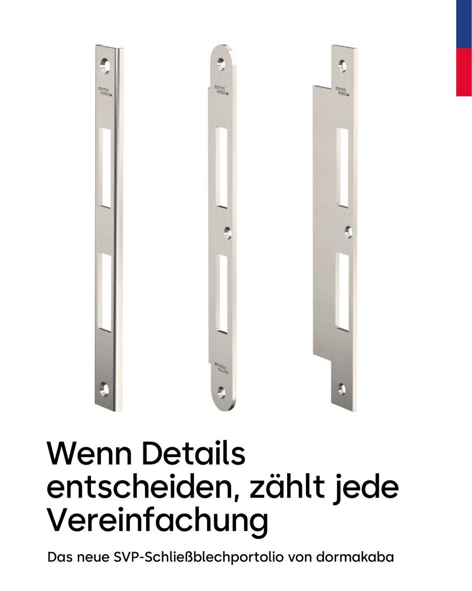 dormakabaDE's tweet image. In der Praxis kosten Montagefehler, zusätzliche Lappenstücke oder der Verlust mechanischer Sicherungsfunktionen Zeit – und im Zweifel auch Sicherheit. 
Genau hier setzt das neue, optimierte Schließblechportfolio von dormakaba an.

#Türtechnik #Schließblechportfolio #dormakaba
