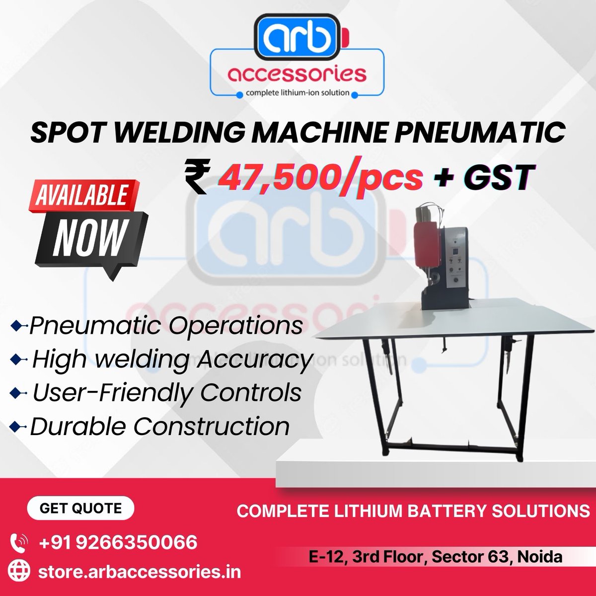 ⚡ Spot Welding Machines – Precision Welding for Battery Manufacturing

🔹 Spot Welding Machine – Manual
🔹 Spot Welding Machine – Pneumatic

🛒  Available at ARB Accessories
🌐 store.arbaccessories.in/category/spot-…

#ARBAccessories #SpotWeldingMachine #BatteryAssembly #EVBattery