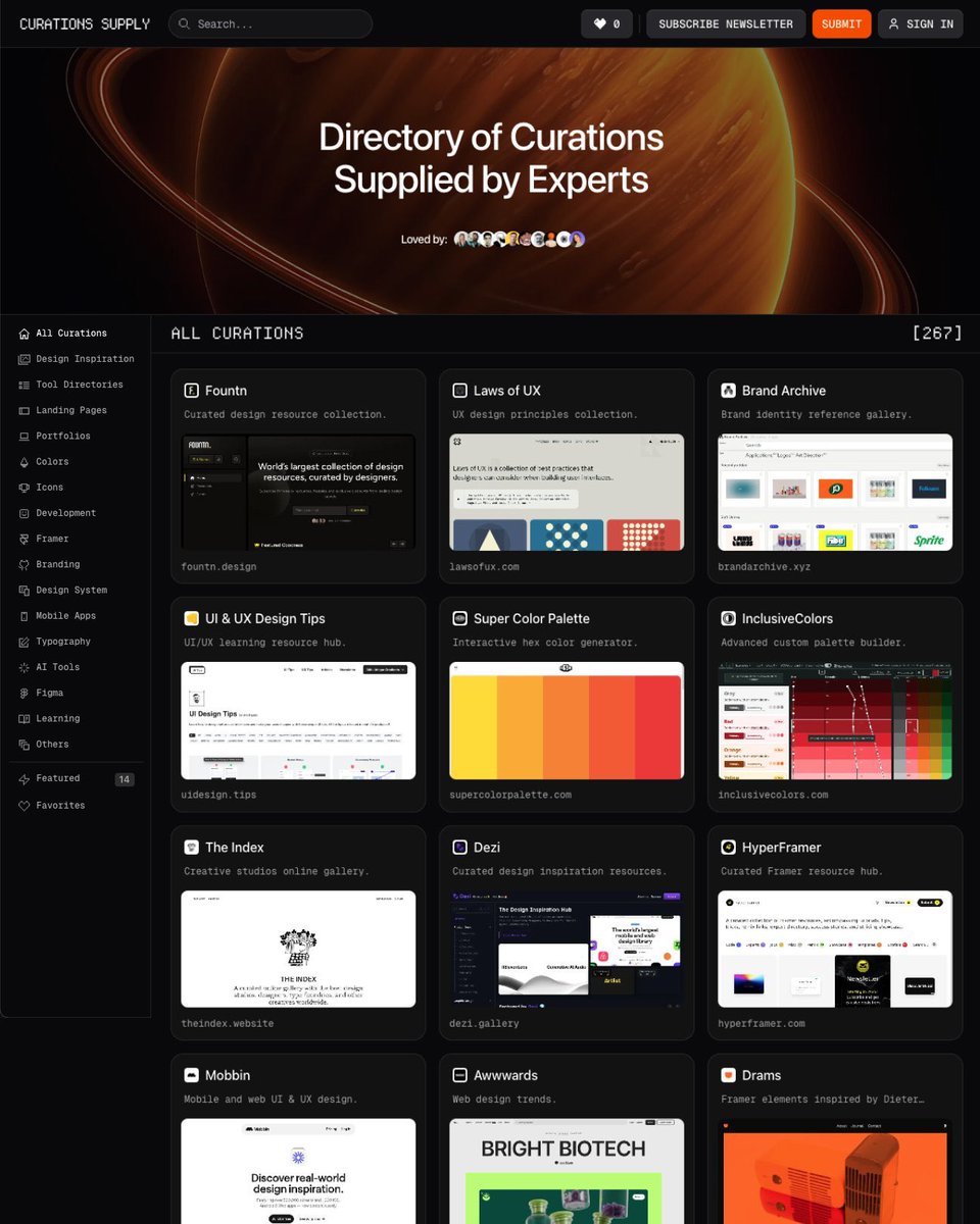 Abmankendrick's tweet photo. UI/UX Designers, do you know there’s a go-to site for all your design resources?

Curations Supply is a curated platform packed with everything you need, design systems, mobile and web inspirations, portfolios, fonts colors, tools, icons, and more.

Bookmark it for later 💜 https://t.co/hn7x9TTVFk