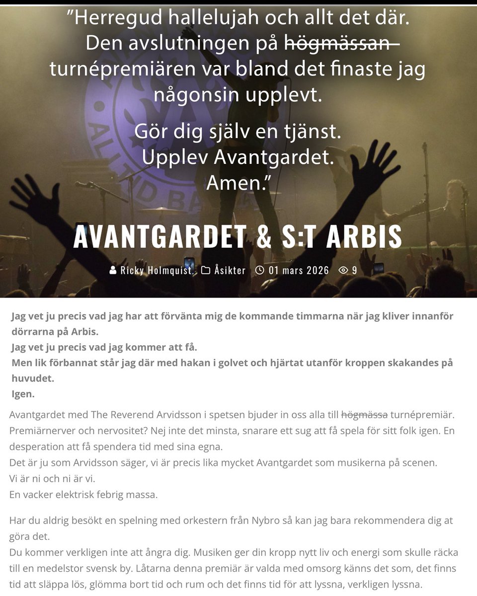 OTROLIGT fin recension från turnépremiären. Finns att läsa inne på Drefvet. Och vår nästa spelning finns att se inne på Medley i Malmö. Tack alla inblandade för en superfin helg. Ses SNART igen!