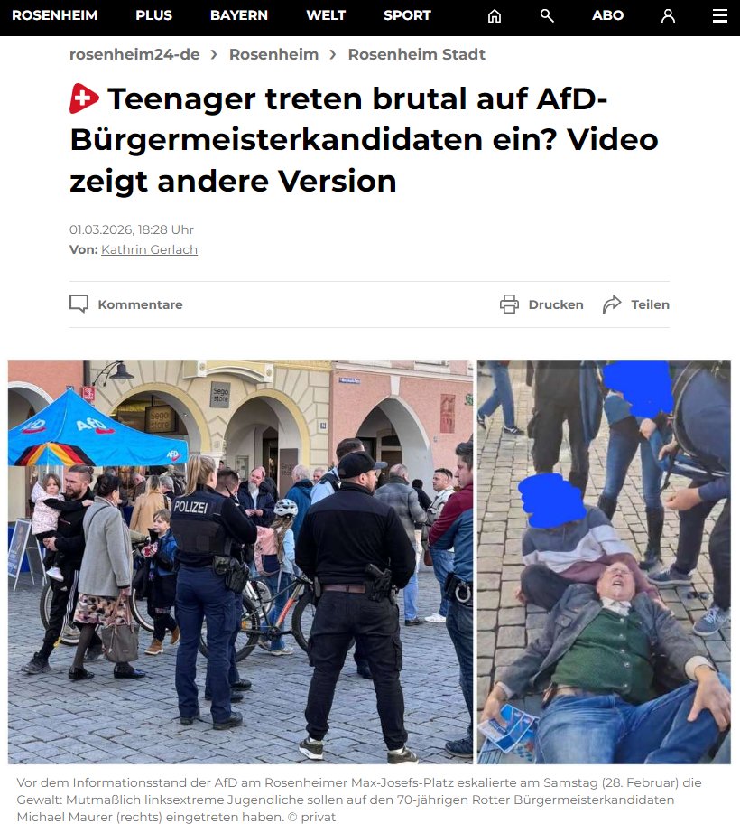 Ich war gestern live anwesend und habe es mit eigenen Augen gesehen. Da hat niemand getreten. Maurer ist auf die Jugendlichen losgegangen und wollte ihnen etwas aus der Hand entreißen und ist dabei gestürzt.

Das Krasseste dabei war, dass Winhart erst einmal sein Handy gezückt