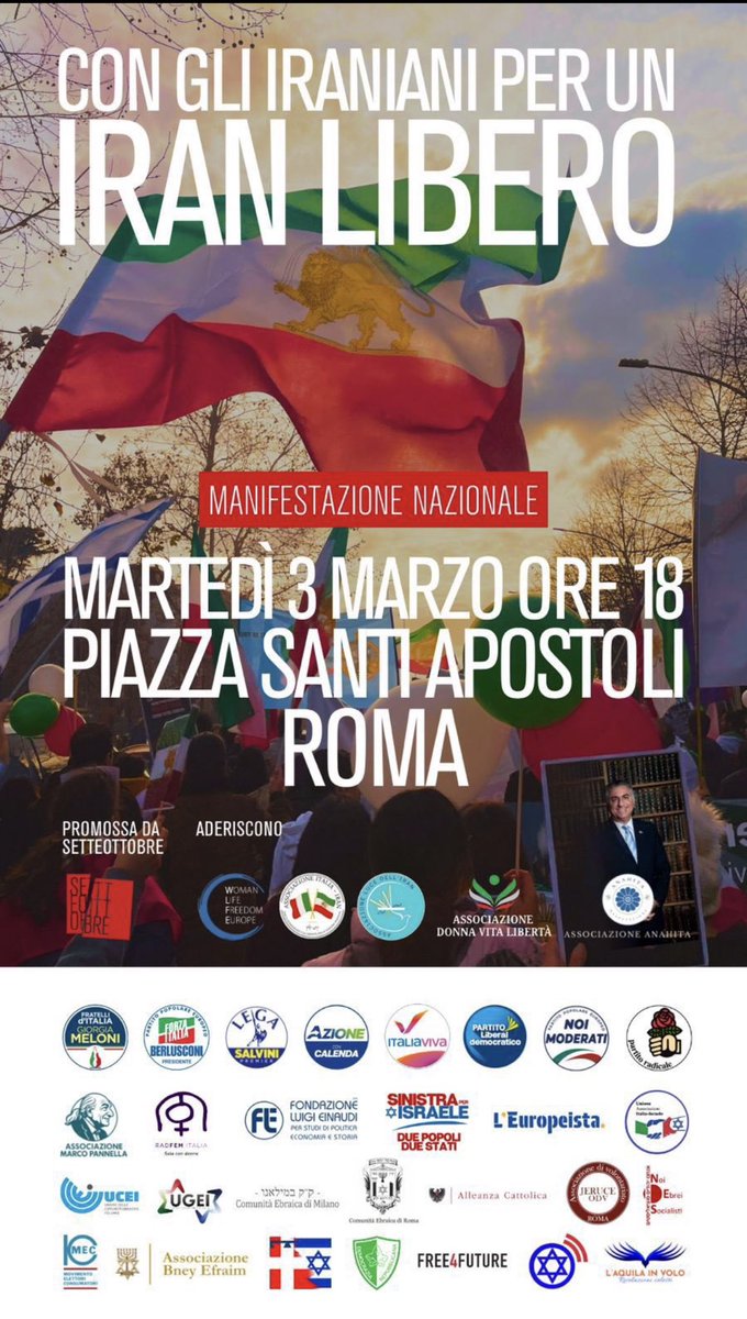 Manifestazione normalissima con adesioni normalissime e una normalissima foto di Pahlavi nell'angolo.