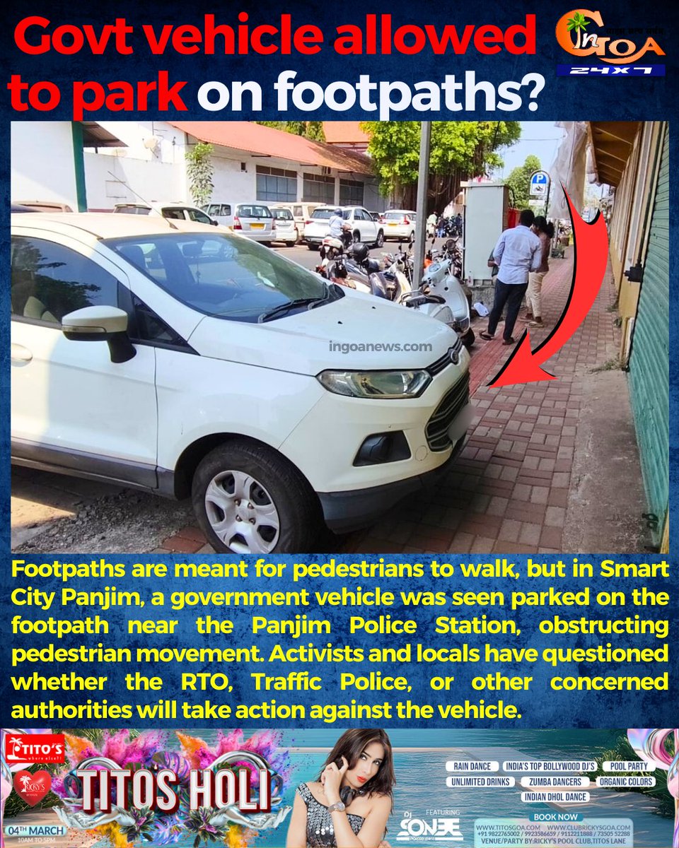 InGoa24x7's tweet image. Govt vehicle allowed to park on footpaths?

#Goa #GoaNews #Footpaths #GovtVehicles