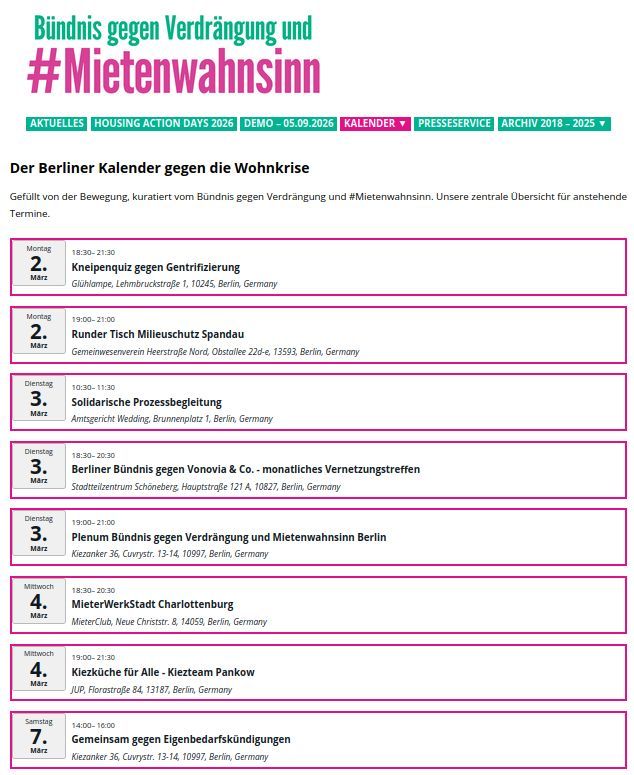 MietenwahnsinnB's tweet photo. Interessiert an Terminen rund um die Themen Wohnen, Stadt und Mieten in Berlin?
-> dann schaut mal vorbei bei
https://t.co/R3Wb0nFyXp

Oder tragt eure Termine selbst auf der Seite ein... https://t.co/Tp5xVwIFcT