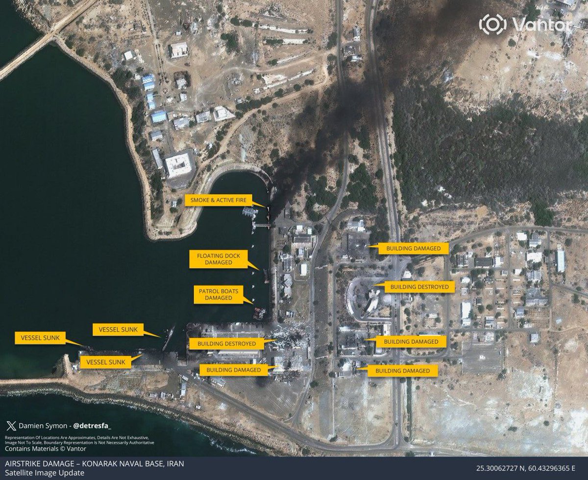 AbebeSamson1's tweet image. Satellite images show three sunken ships and damage to Iran's naval base in Khorramshahr as a result of American-Israeli aggression.
