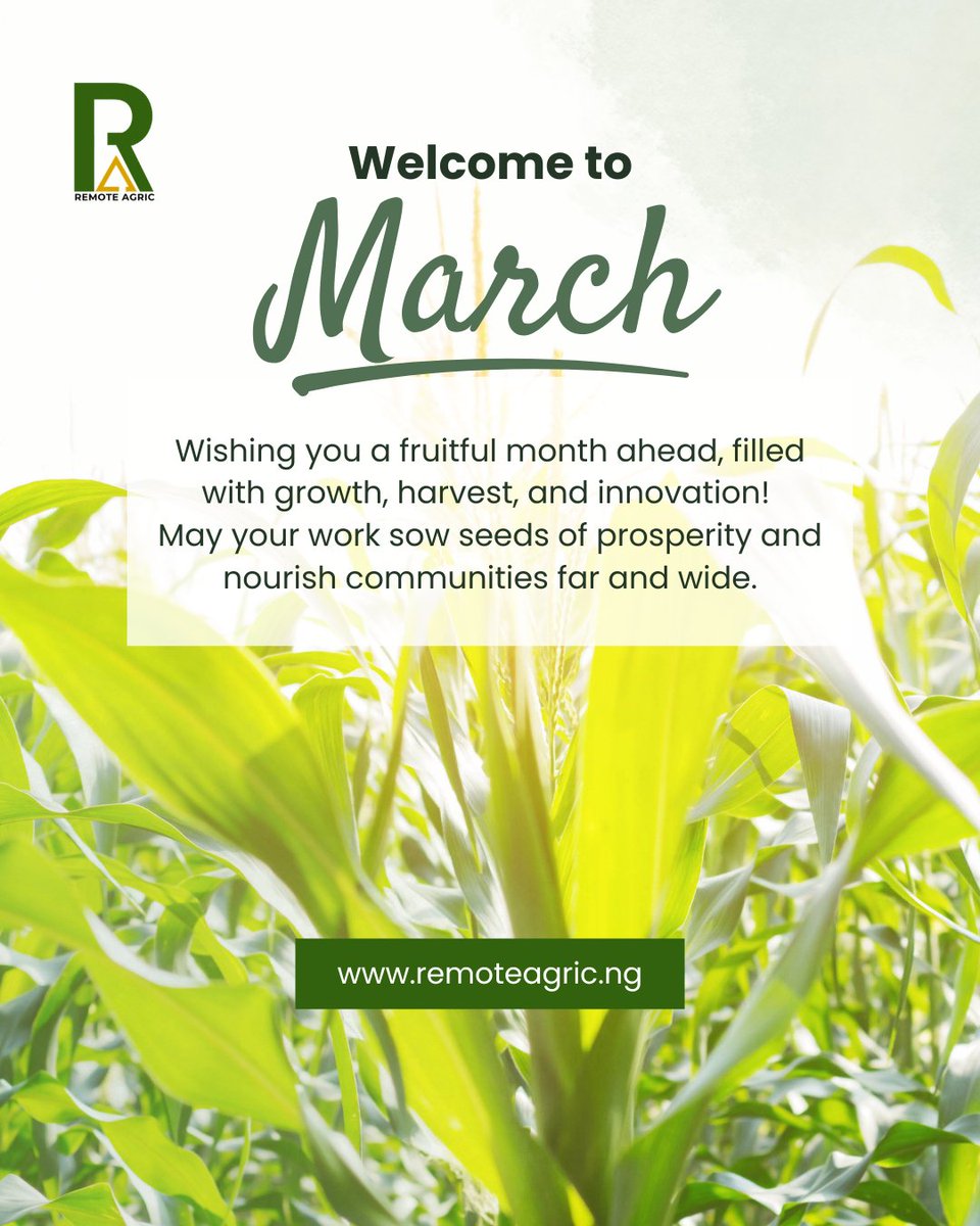 RemoteAgric's tweet image. Happy New Month, Remote Agric fam! 🌟 Wishing you a fruitful month ahead, filled with growth, harvest, and innovation! May your work sow seeds of prosperity and nourish communities far and wide 🙏.  #RemoteAgric #NewMonthVibes #happynewmonth #agriculture #farming