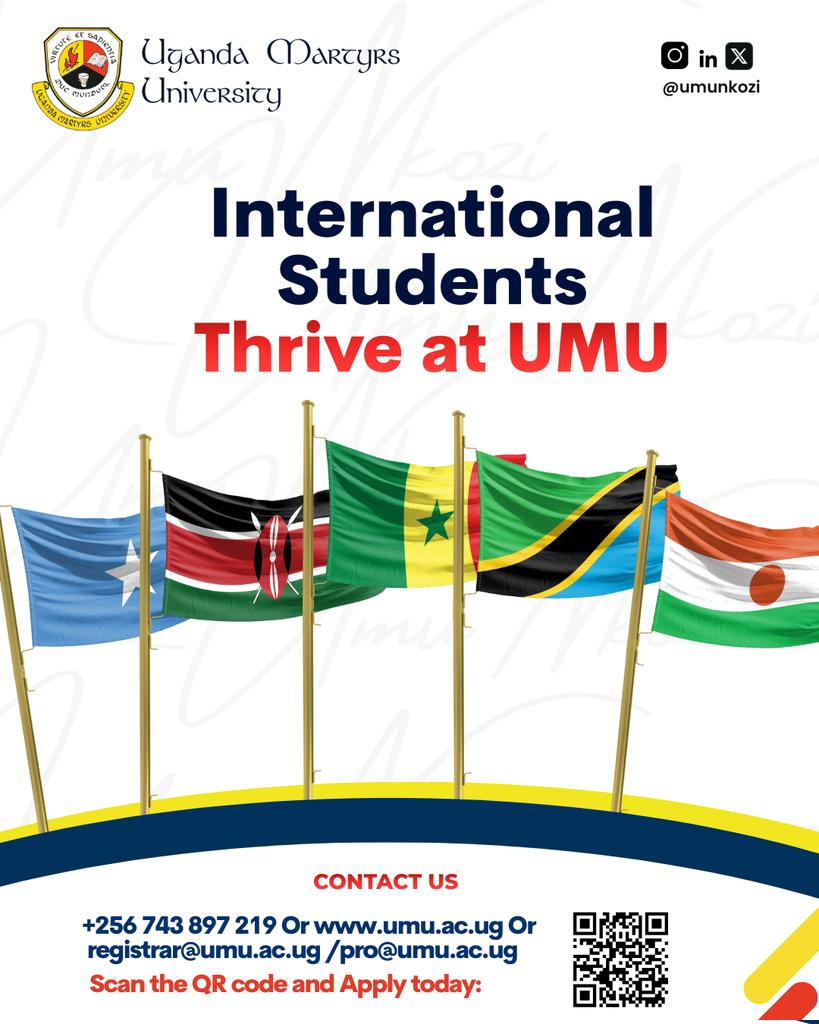 umu_nkozi's tweet photo. International students are welcome at @umu_nkozi

📍 Study and thrive at the Equator
🎓 Diploma to PhD
🌍 Alumni serving globally

Admissions: 0743 897 219
SPGS: 0743 909 235
Email: admissions@umu.ac.ug

#JoinTheDifferenceMakers #StudyAtUMU https://t.co/9DTzZAJaVE