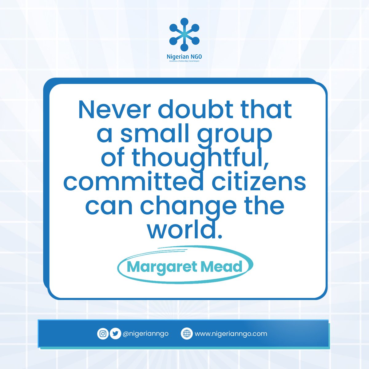 “Never doubt that a small group of thoughtful, committed citizens can change the world.” – Margaret Mead

This is your reminder that impact doesn’t start with numbers; it starts with commitment. Every NGO began with a vision, a few passionate people, and the courage to act.

As