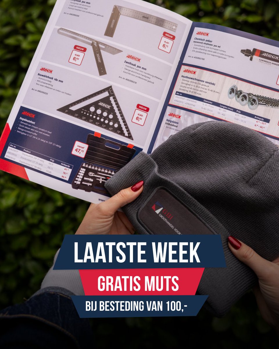𝐃𝐞 𝐟𝐨𝐥𝐝𝐞𝐫 𝐥𝐨𝐨𝐩𝐭 𝐧𝐨𝐠 𝟏 𝐰𝐞𝐞𝐤!👀 Dus grijp die kans en maak nog gebruik van veel voordeel en méér. En vergeet die GRATIS GBI-muts niet, bij besteding vanaf €100 aan folderproducten. Daarmee blijf je lekker warm, du