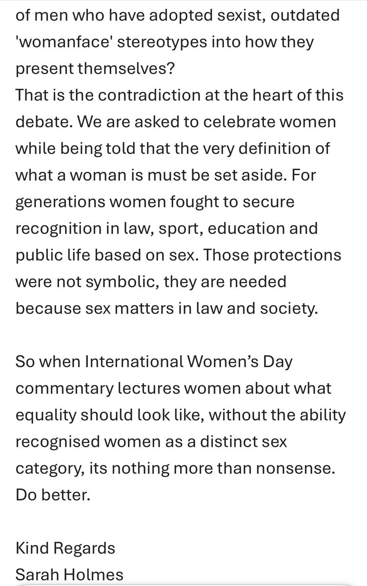 Here is the letter I sent today to <a href="/Independent_ie/">Irish Independent</a> 
I’m so relieved I’ve cancelled my sub, the vile misogyny of men like McGuire being platformed as a woman is unforgivable.

Women are not a costume to be worn by these men.