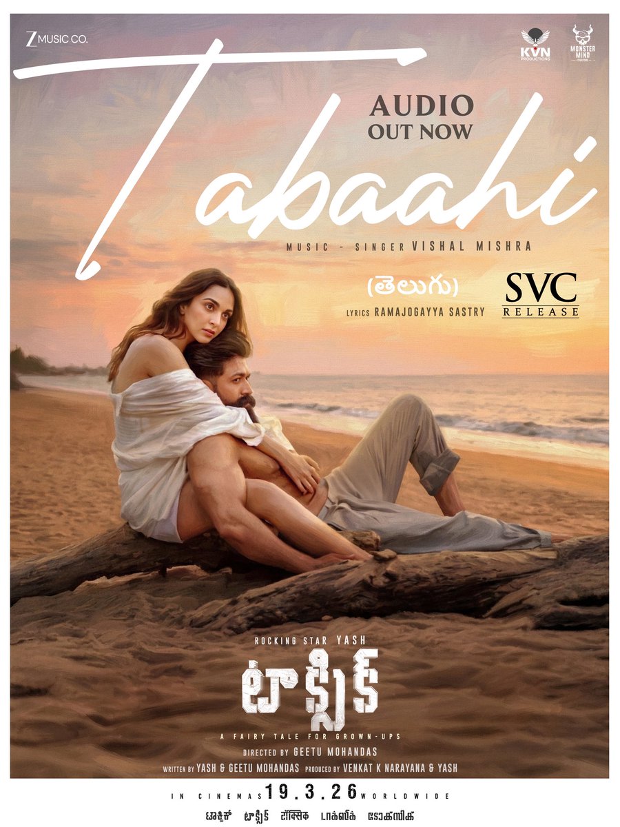 SVCRelease's tweet image. The sound of #Tabaahi out now 

Telugu youtu.be/fRAs6K1V7Cw

Video song out soon. 

#ToxicTheMovie    Grand Release on March 19th 

#Toxic AP &amp;amp; TG by @SVCRelease