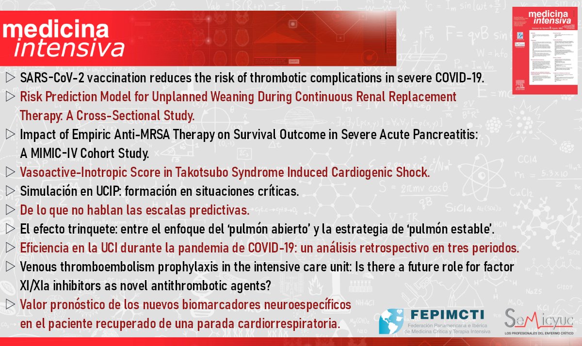 Fepimcti's tweet image. Ya está disponible el sumario del mes de marzo de la Revista Medicina Intensiva, con temas que nos permiten una actualización exhaustiva en las diferentes áreas de nuestra especialidad.
Más en medintensiva.org
#terapiaintensiva #divulgación #ciencia #medicinaintensiva